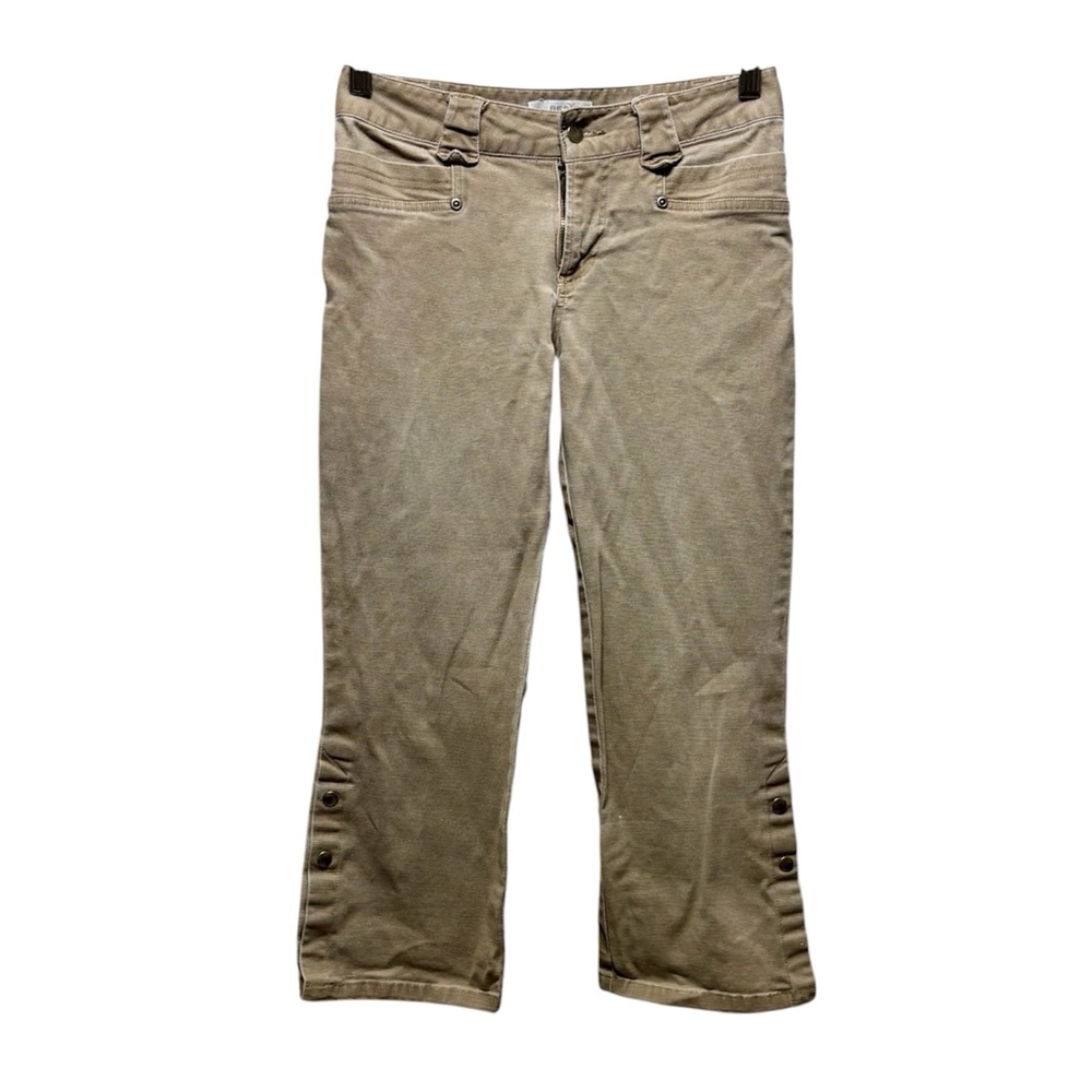 Bess Vintage Y2K Mid Rise Flare Capri Jeans Stretch Button Detail Tan S - Picture 12 of 12
